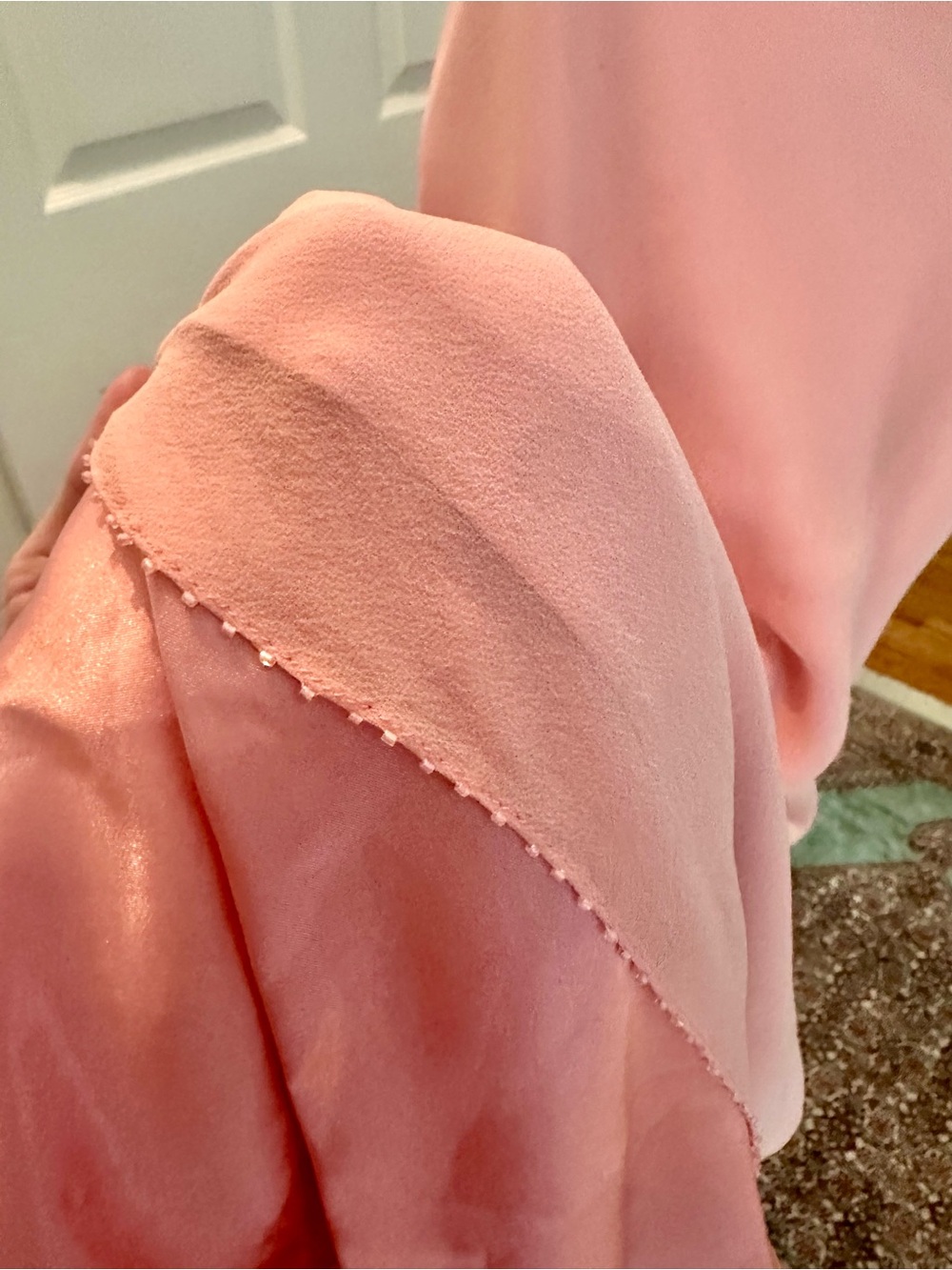 Slip Dress by Laundry Shelli Segal. Coral Silk Beaded Bottom Trim. - Picture 2 of 4